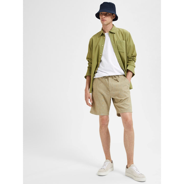 REGULAR-BRODY LINEN SHORTS - olive branch