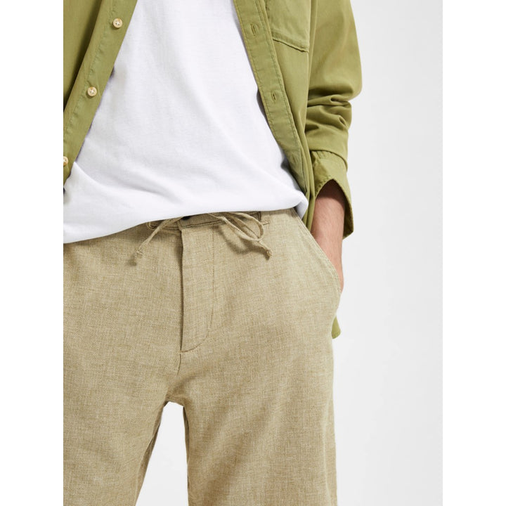 REGULAR-BRODY LINEN SHORTS - olive branch