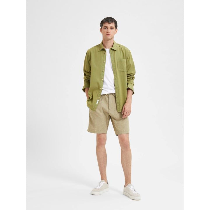 REGULAR-BRODY LINEN SHORTS - olive branch