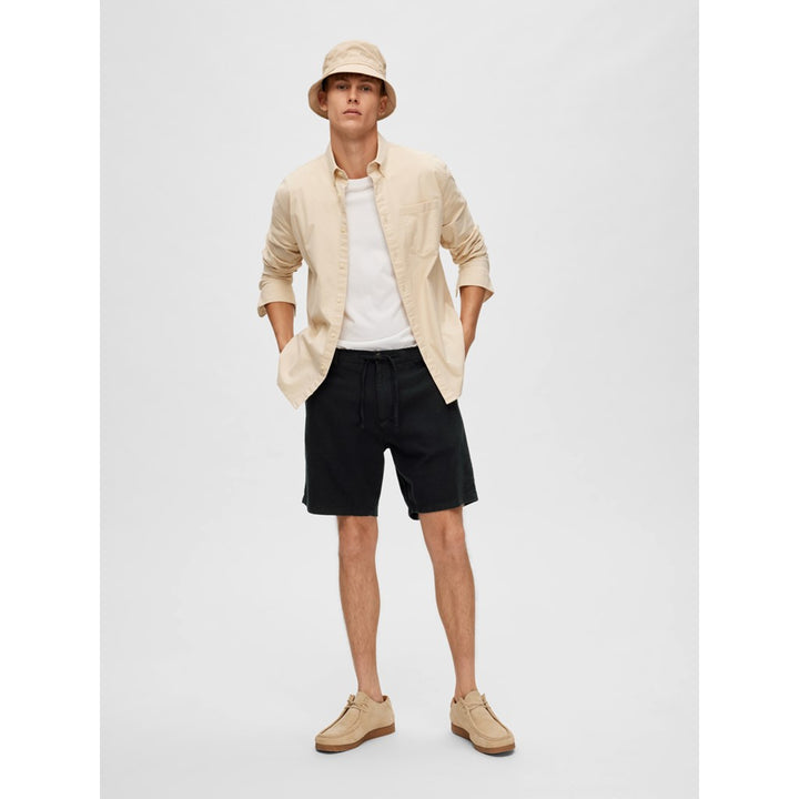REGULAR-BRODY LINEN SHORTS - black