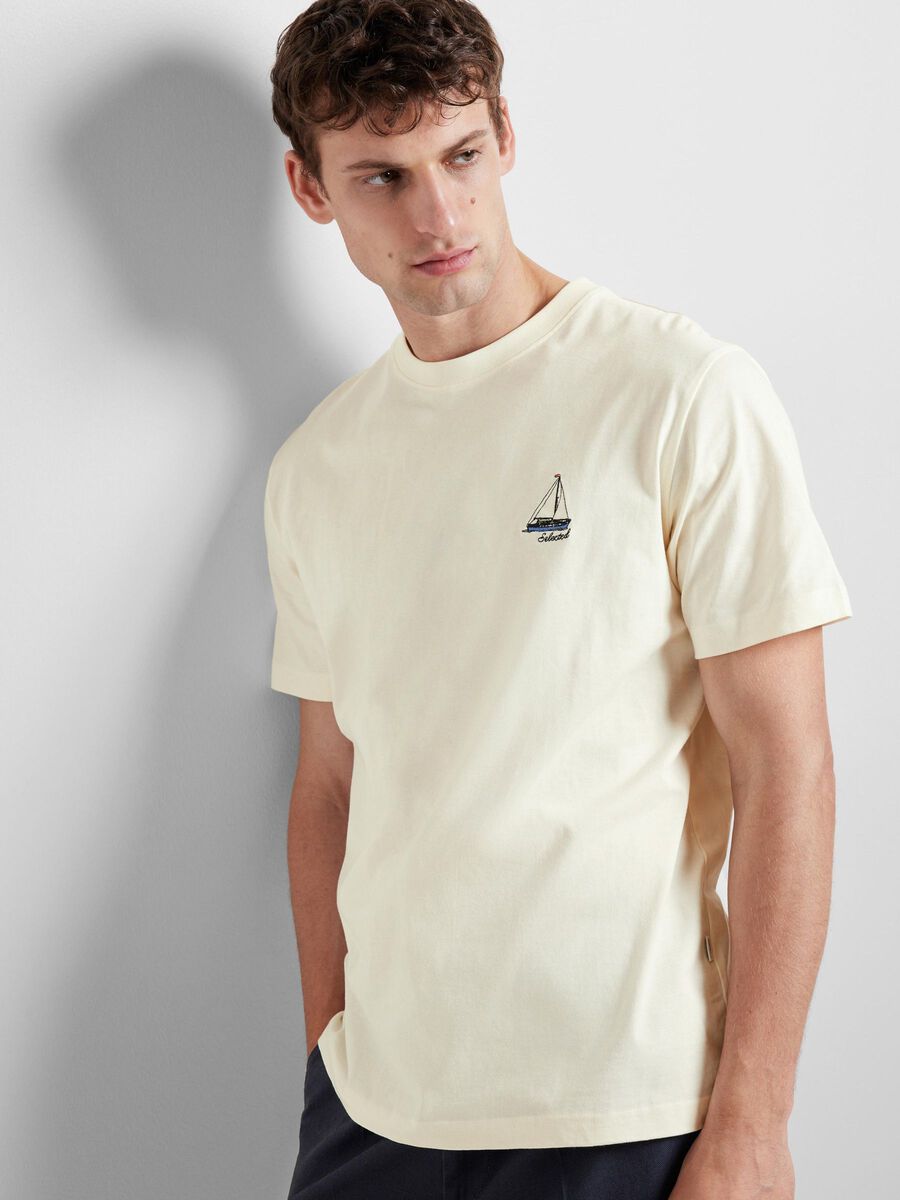GARLAND EMB SS O-NECK TEE egret