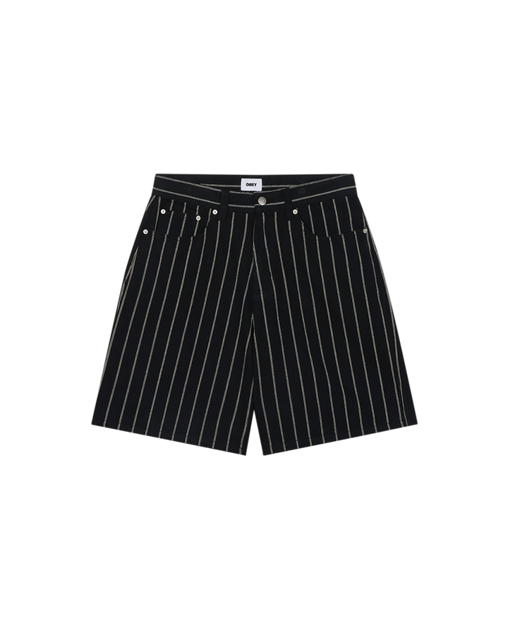 STRIPE BAGGY DENIM SHORT - BLACK MULTI