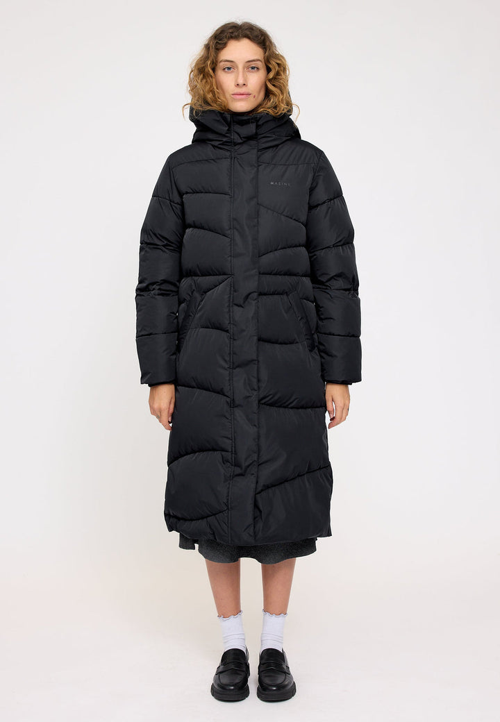 Waves Quilt Puffer Coat -  black