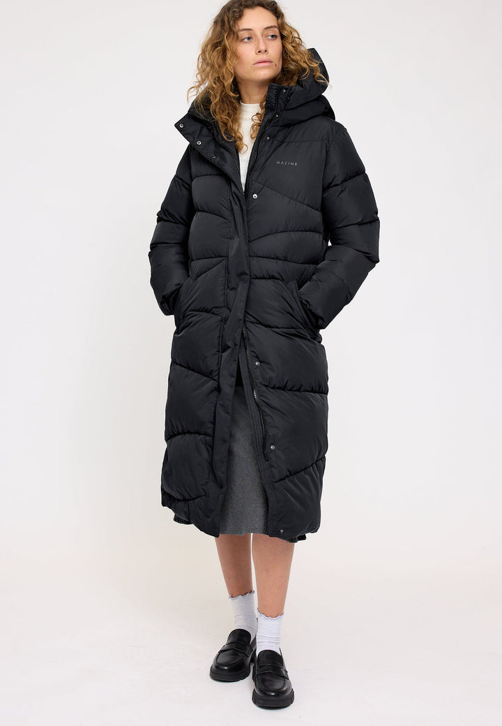 Waves Quilt Puffer Coat -  black