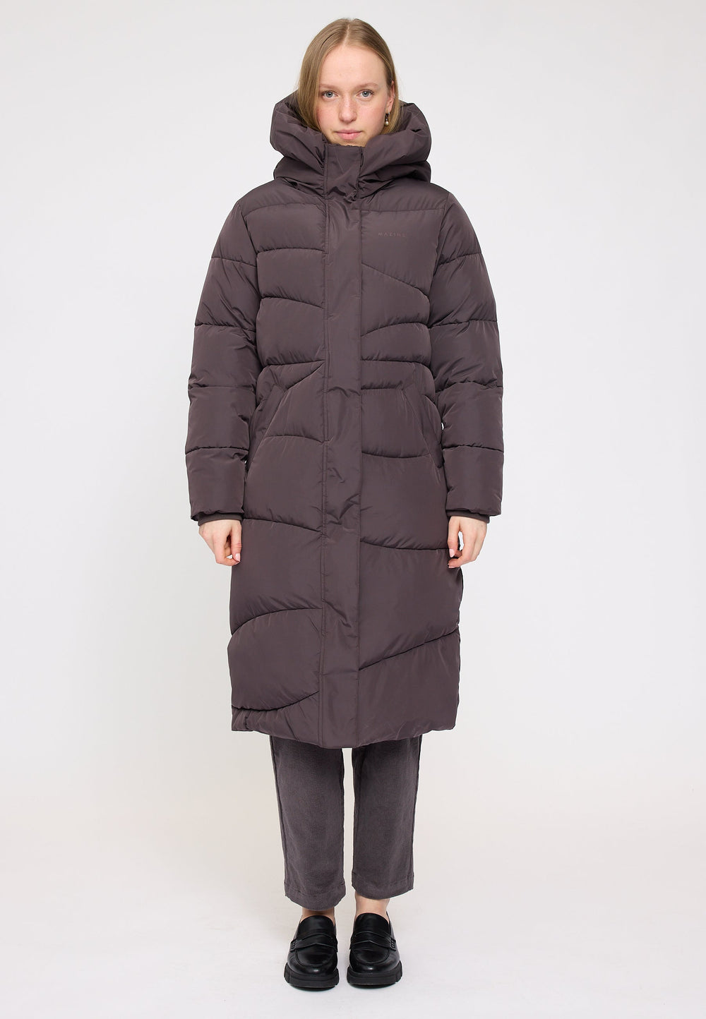 Waves Quilt Puffer Coat -  eggplant
