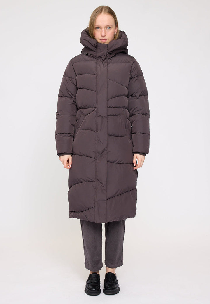Waves Quilt Puffer Coat -  eggplant