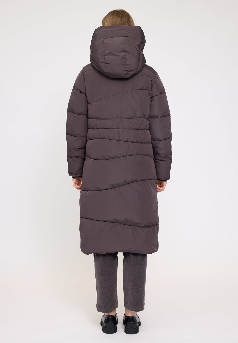 Waves Quilt Puffer Coat -  eggplant