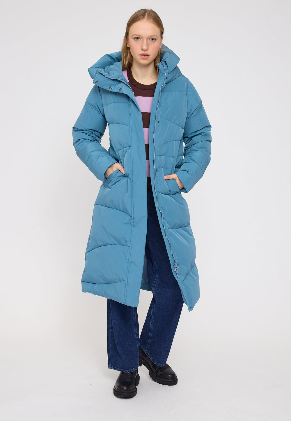 Waves Quilt Puffer Coat -  storm blue
