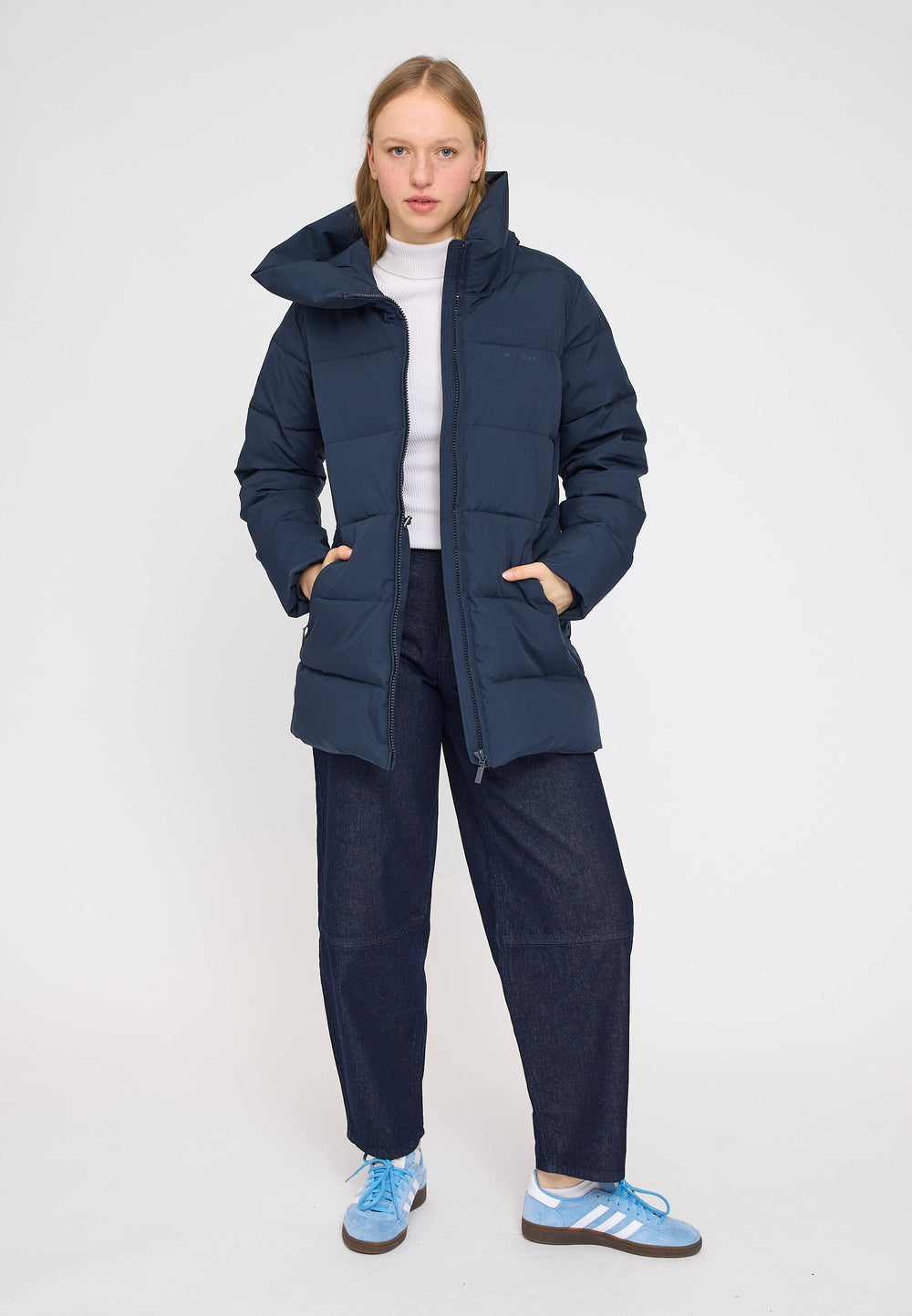 Basic Mid Length Puffer Jacket - dark navy