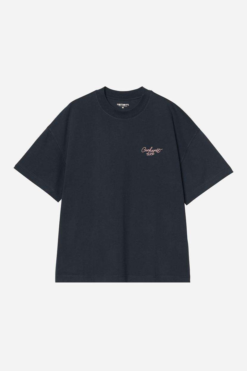 S/S Signature Script T-Shirt - Deep Night / Glassy Pink
