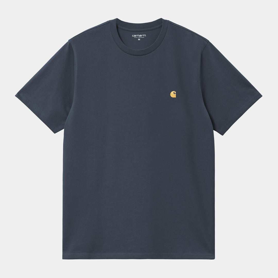 S/S Chase T-Shirt 100 % Cotton Dusky Blue / Gold