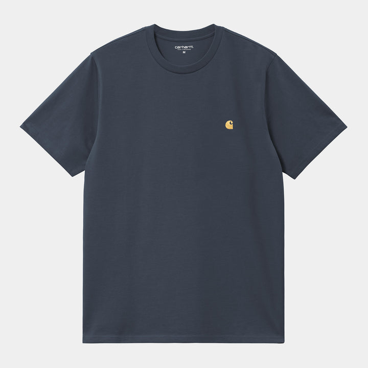 S/S Chase T-Shirt 100 % Cotton Dusky Blue / Gold
