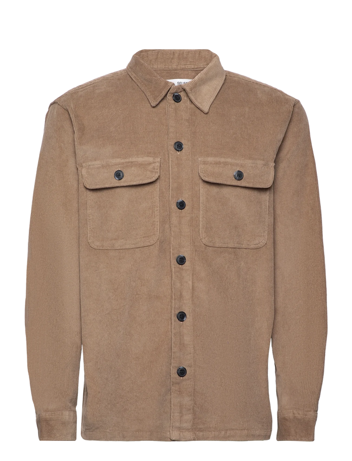 SLHLOOSE-DAN CORD OVERSHIRT .- Greige