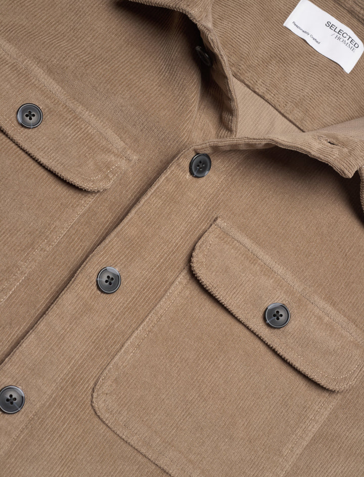 SLHLOOSE-DAN CORD OVERSHIRT .- Greige