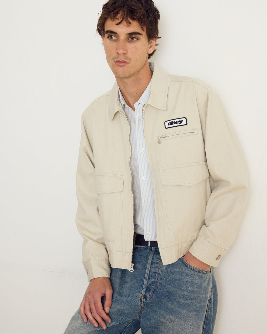 OBEY WALTER WORK JACKET SILVER BIRCH FADED WASH