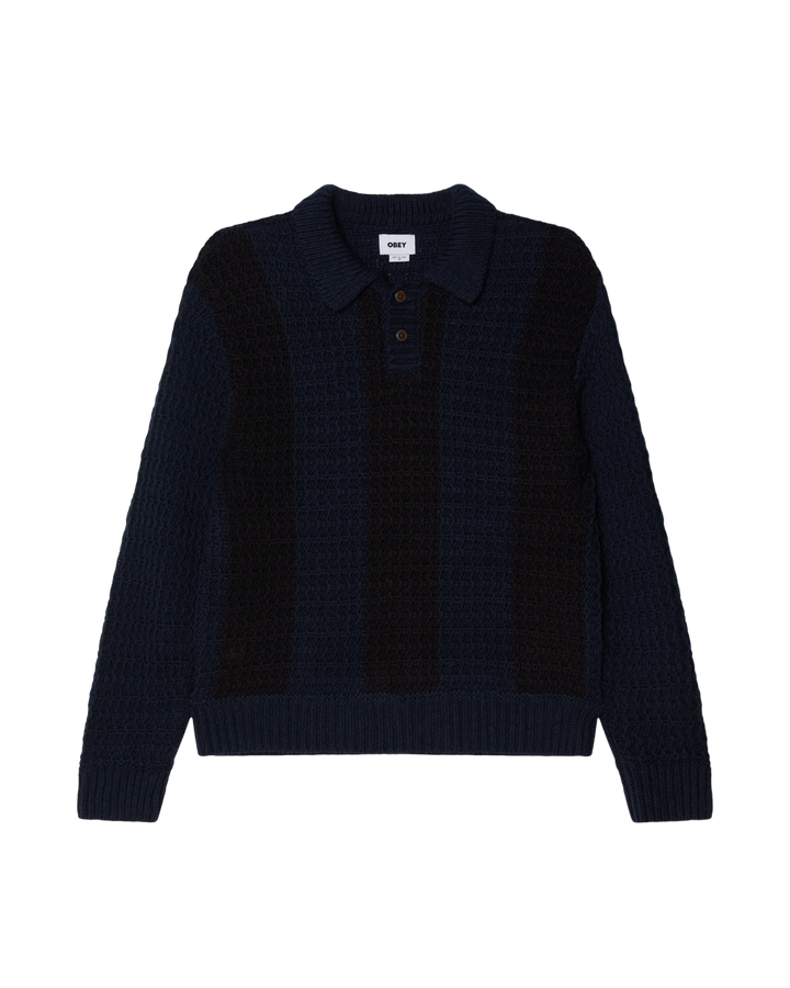 OBEY TEXTURED RUGBY POLO - DARK NAVY MULTI