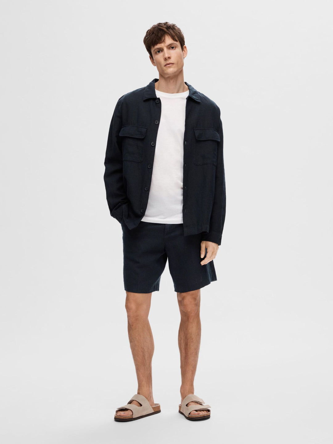 REGULAR- LINEN SHORTS sky captain