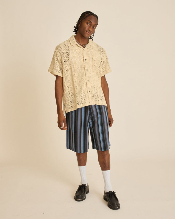 BAJA STRIPE BAGGY DENIM SHORT - BLACK MULTI