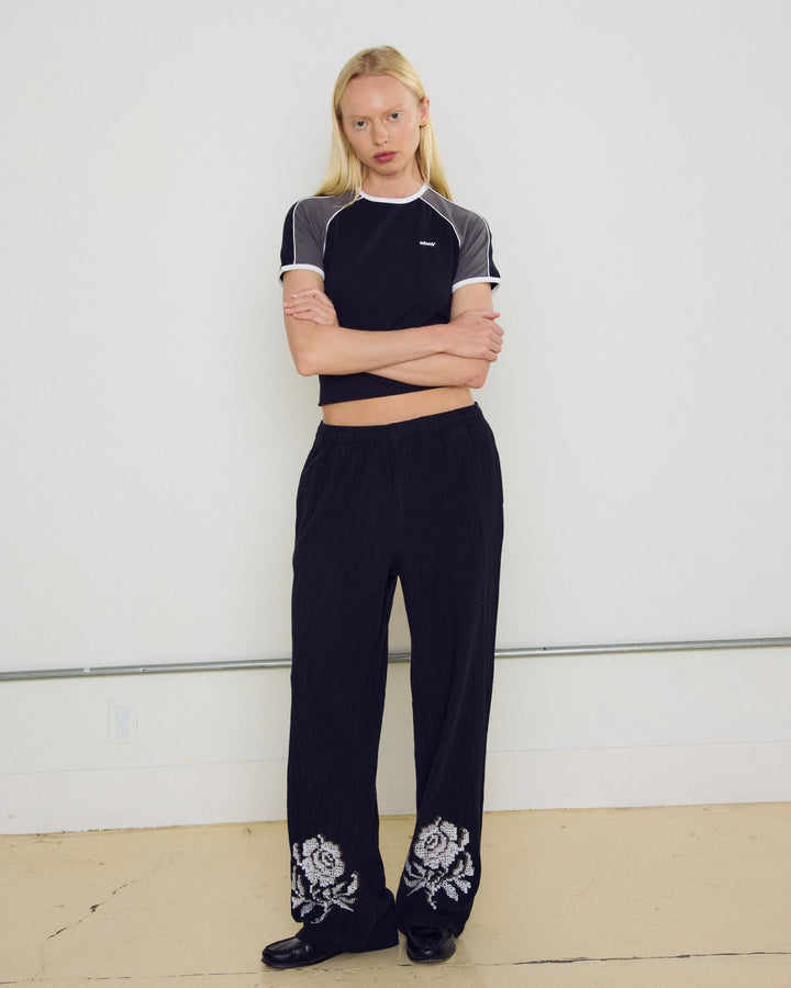 ROSES EMBELLISHED PANT OFF BLACK