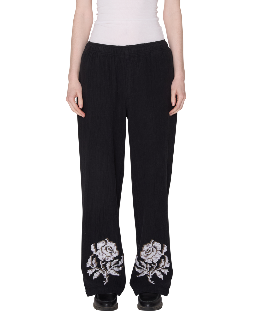 ROSES EMBELLISHED PANT OFF BLACK
