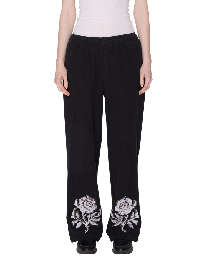 ROSES EMBELLISHED PANT OFF BLACK