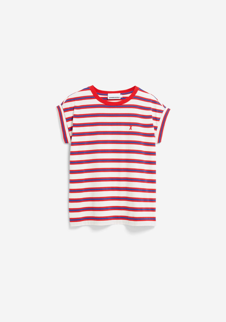 IDAARA STRIPES T-SHIRT - light oatmilk-mars red-dynamo