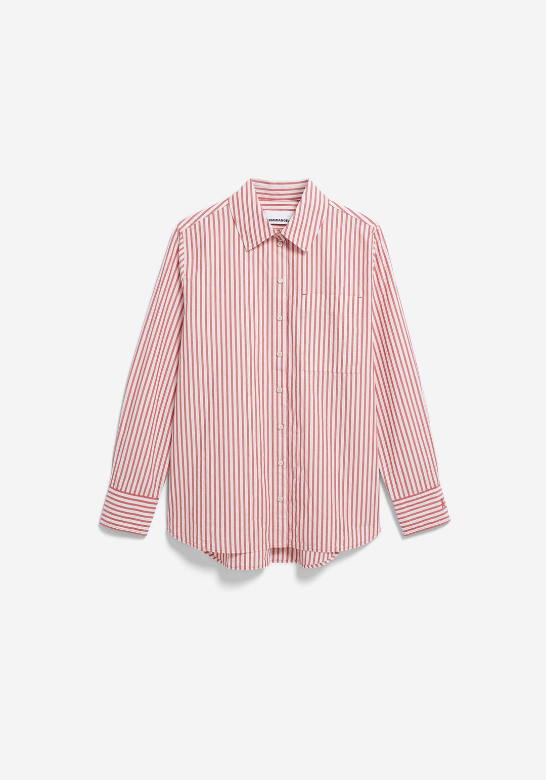 GESTREIFTE WEITE POPLIN BLUSE - oatmilk-mars red