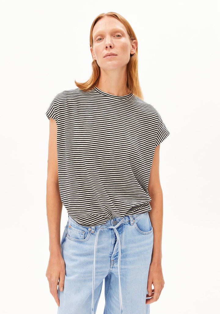 SLUB JERSEY STRIPE T-SHIRT - black oatmilk