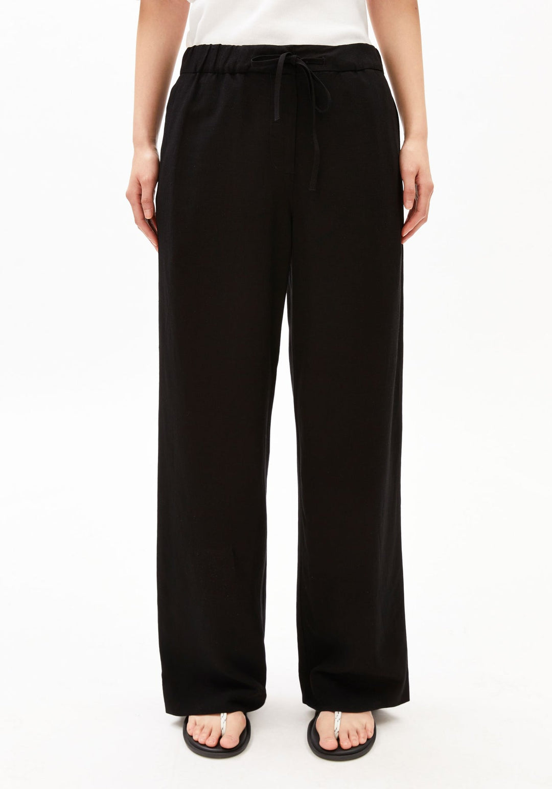 LINEN BLEND STRAIGHT LEG PANT - black