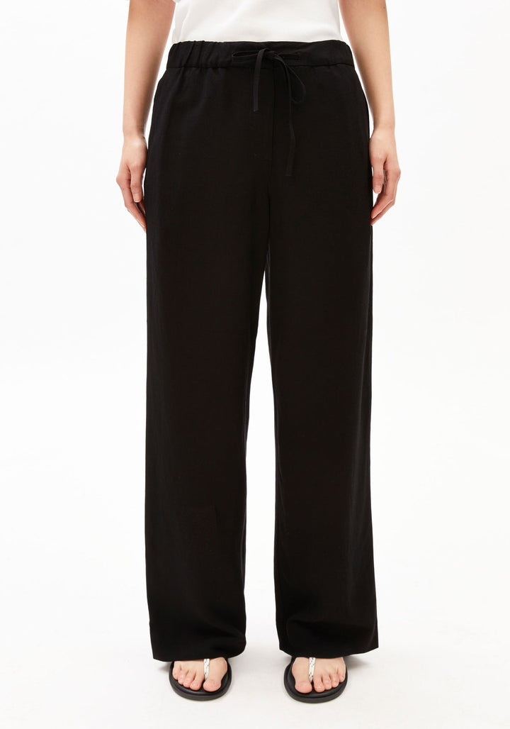 LINEN BLEND STRAIGHT LEG PANT - black