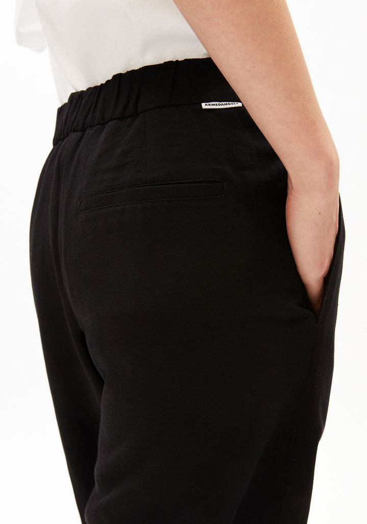 LINEN BLEND STRAIGHT LEG PANT - black
