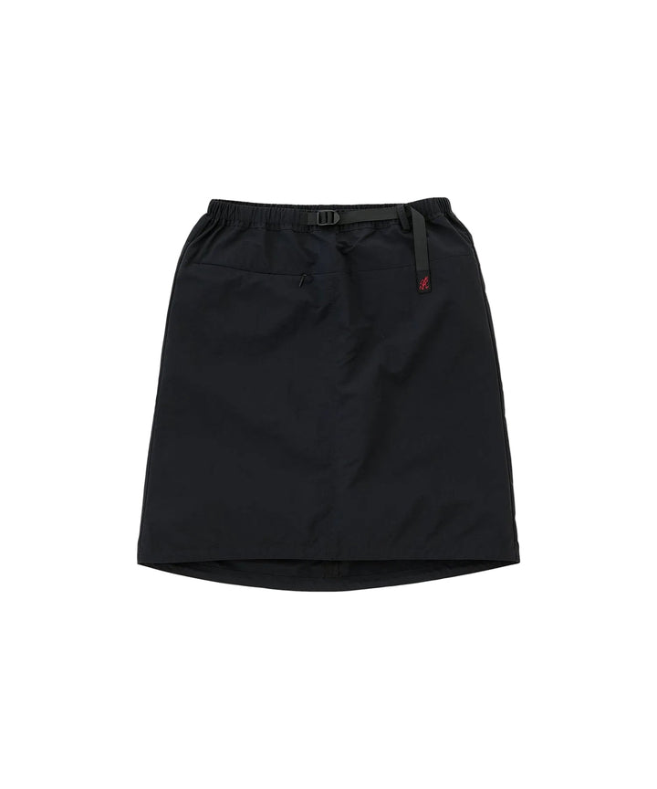 NYLON PACKABLE MIDI SKIRT - BLACK