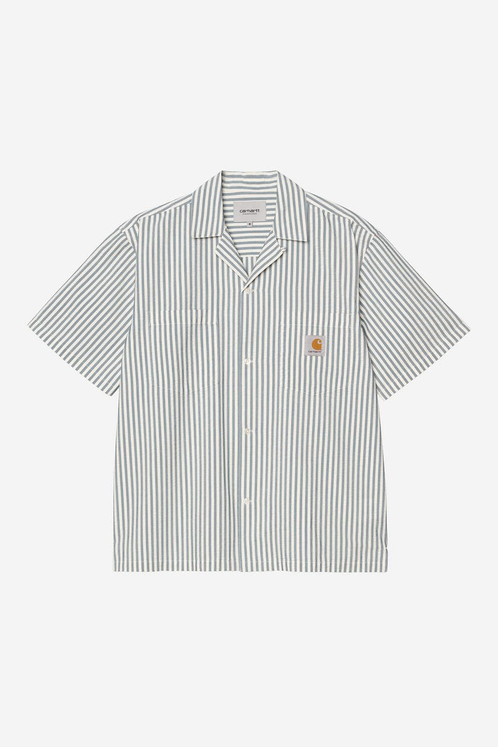 S/S Leavel Shirt Leavel Stripe, Blue River