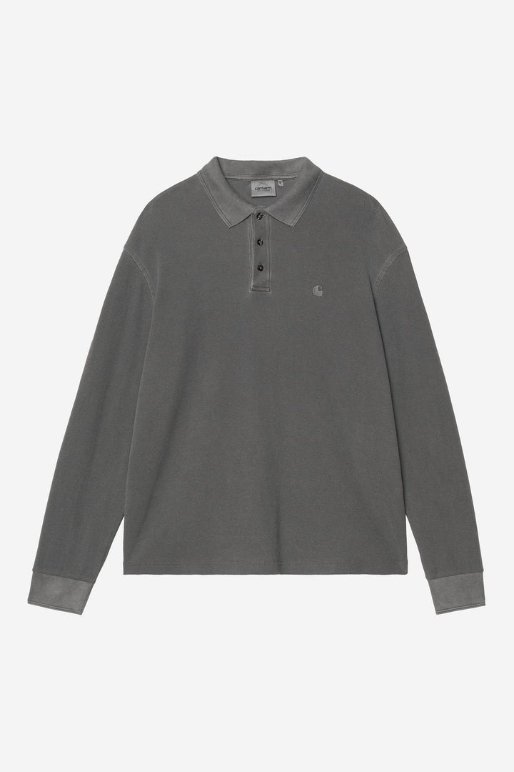 L/S Waffle Rugby Shirt Black garment dyed