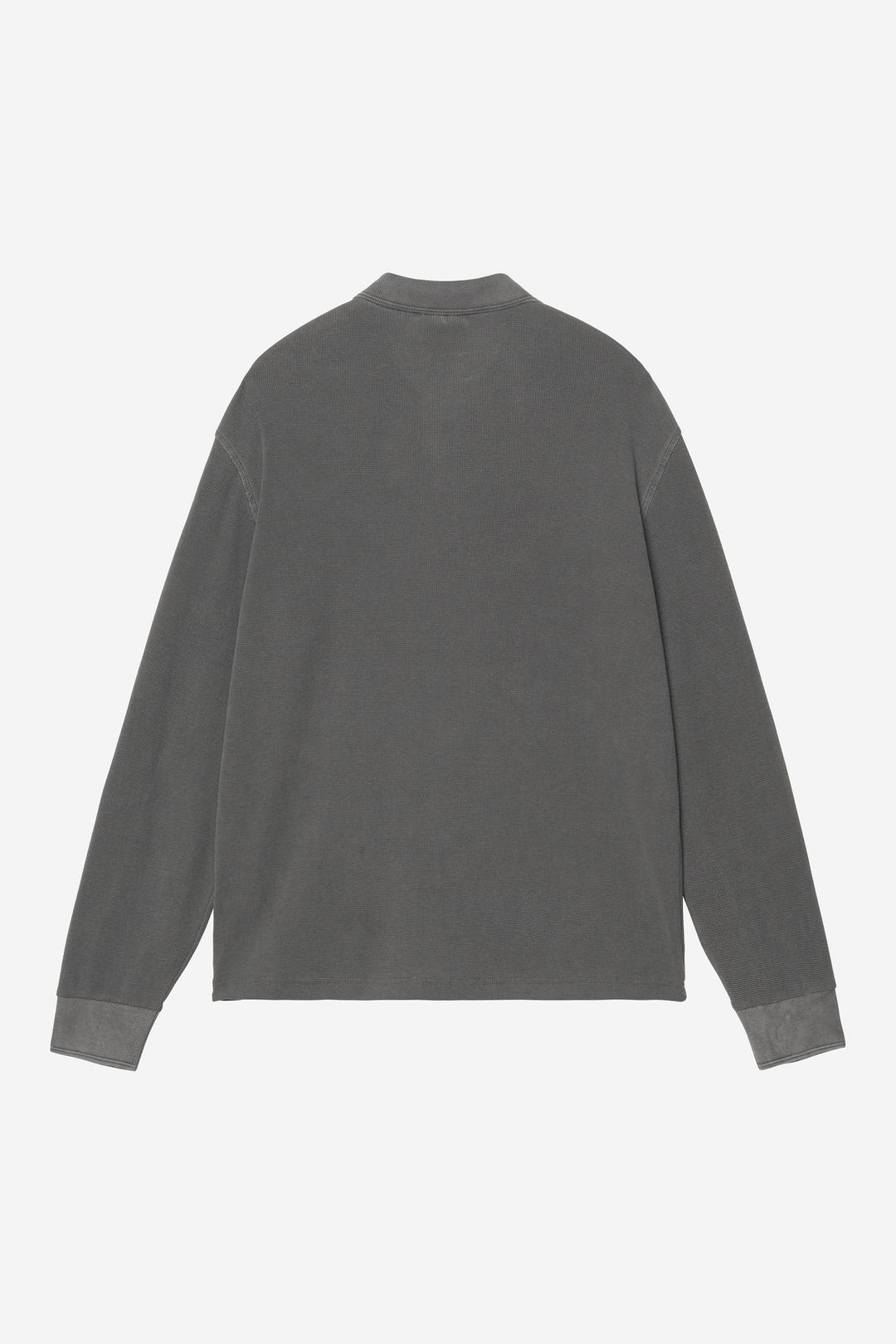 L/S Waffle Rugby Shirt Black garment dyed
