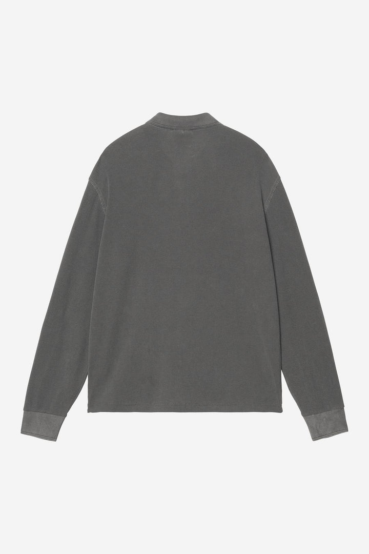 L/S Waffle Rugby Shirt Black garment dyed