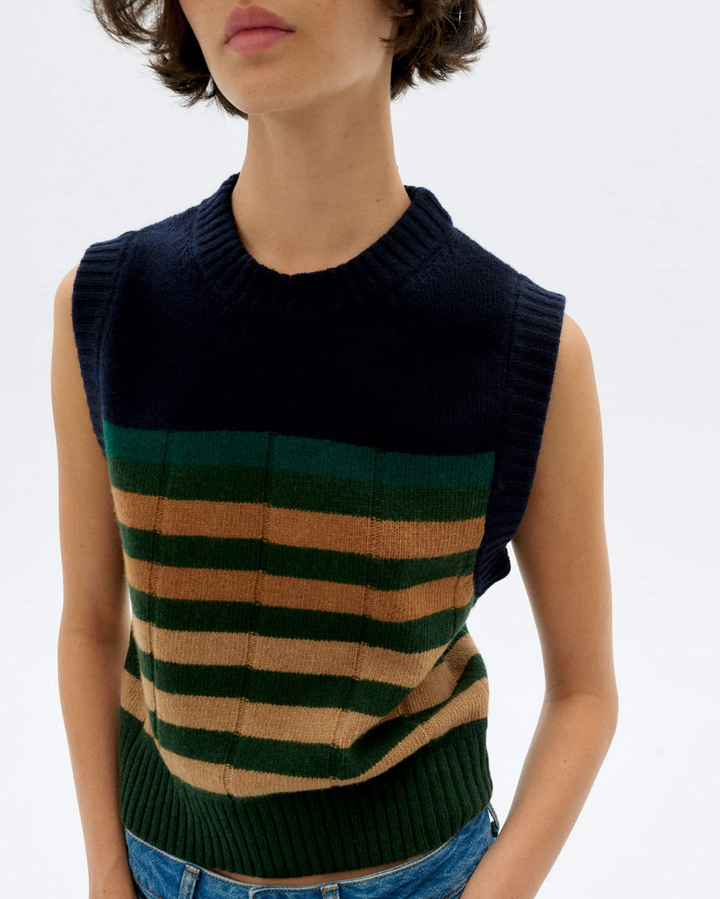 MULTICOLOR GREEN SHERRY KNITTED VEST
