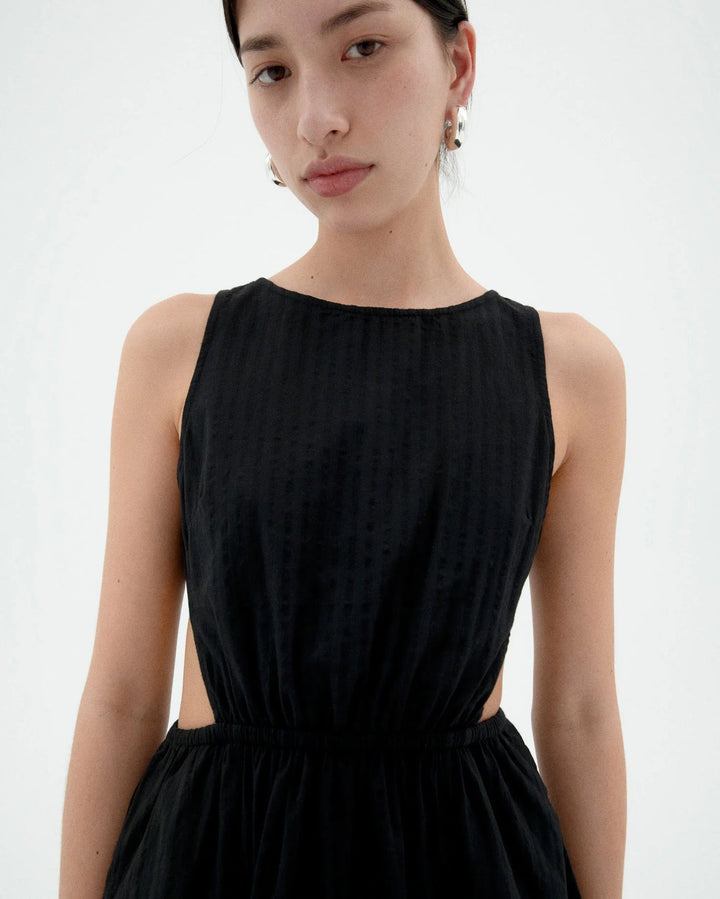 BLACK SEERSUCKER KIN DRESS