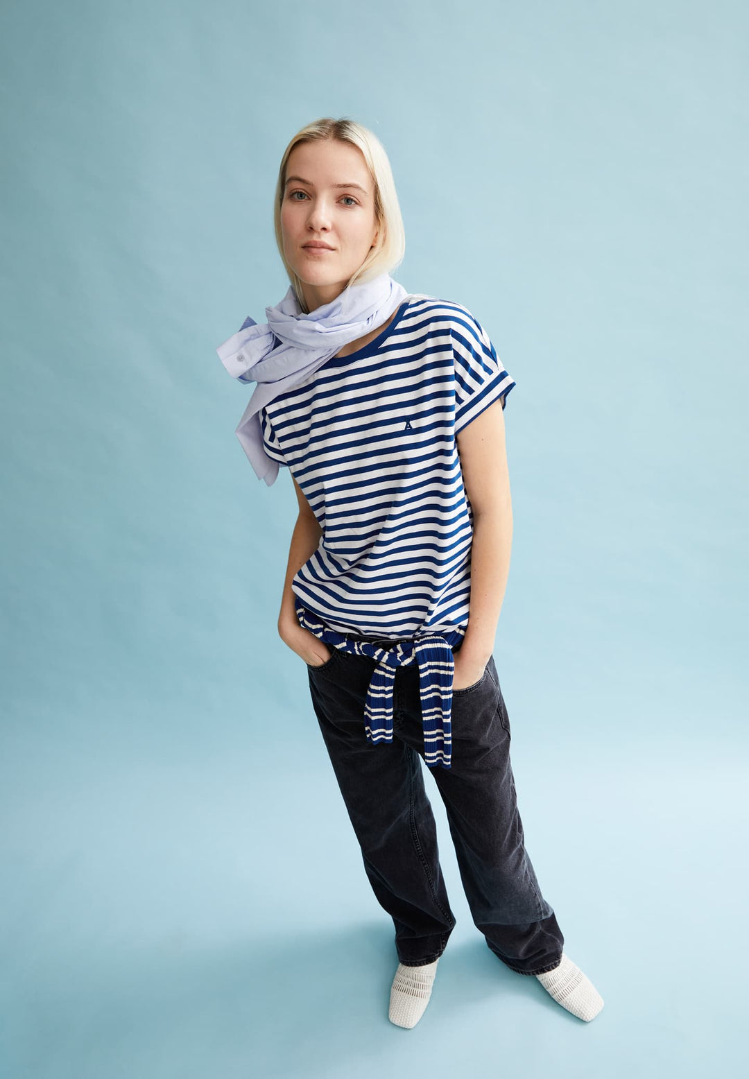 IDAARA STRIPES  - white-lapis blue
