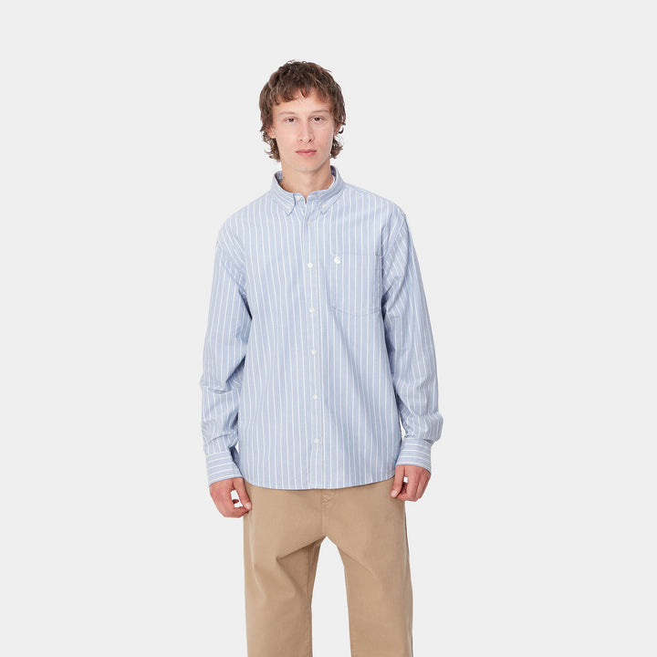 L/S Dowlen Shirt 100 % Cotton Dowlen Stripe, Bleach / White ---