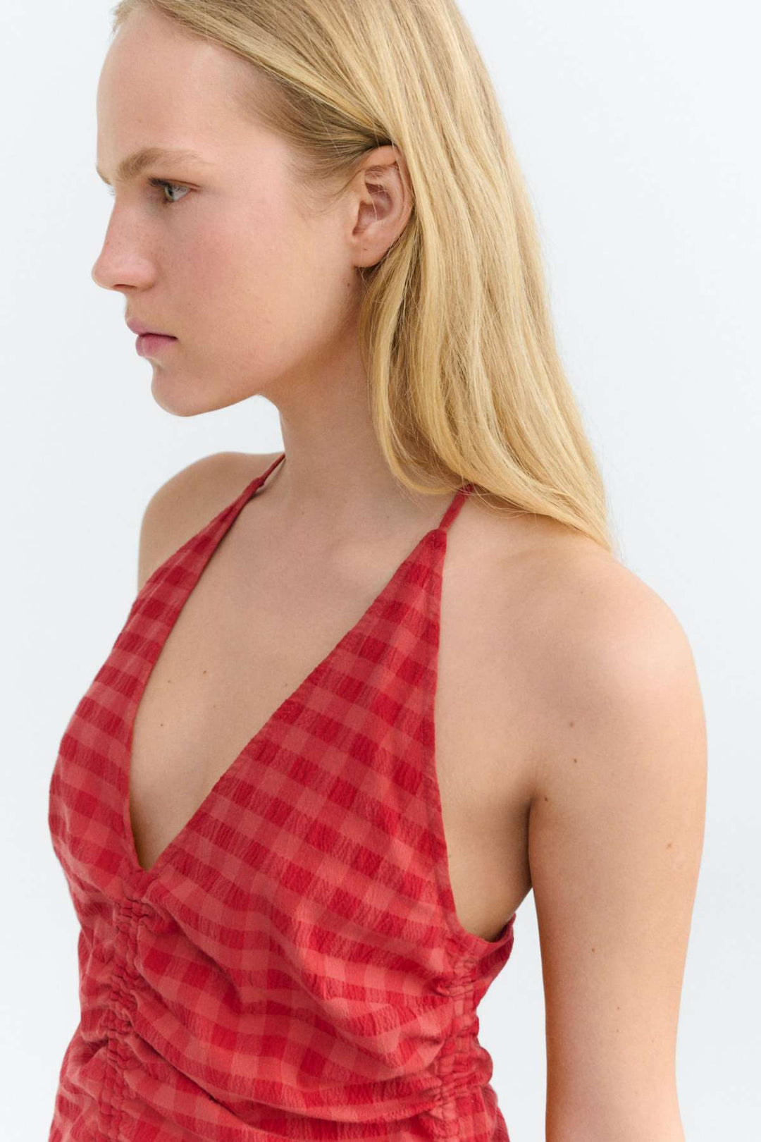 RED CHECKS SEERSUCKER HIBA TOP