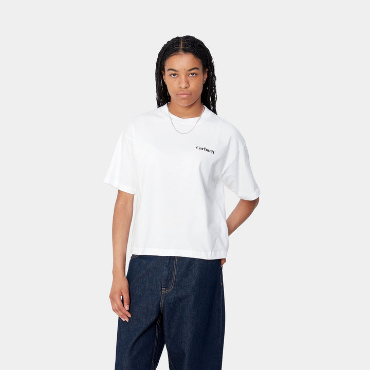 W' S/S Fold Leo T-Shirt  -  White